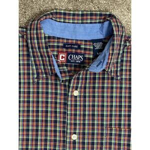 Chaps Men's Plaid Button Down Long Sleeve Shirt Size L Easy Care Blue Red Green